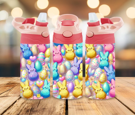 Kids Easter Bunny Peeps Tumbler – 12oz Skinny Stainless Steel Hydration Water Bottle - Travel Water Bottle Easter Basket Stuffer