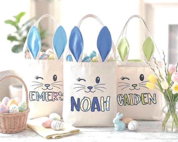 Personalized Easter Basket for kids, Canvas Tote Bag with Custom Name, Easter Gifts,