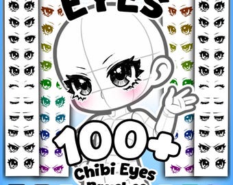 100+ Chibi Eye Brush Set (Rough Pen Style), Anime Character Eyes Pack, Kawaii Manga Eyes, Commercial Use, Procreate Photoshop Clip Studio