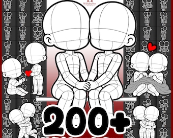 200+ Chibi Couple Pose Pack | Anime Digital Kawaii OC VTuber Bases Procreate Stamps Photoshop Brushes Brush YCH character commercial use