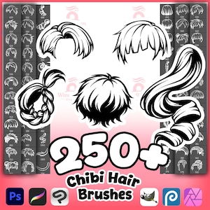 250+ Chibi Hair Brush Pack | Anime Hair Brushes, Procreate Stamps, Cute Kawaii Bangs, Manga Pieces, Photoshop Character Creator Digital Kit
