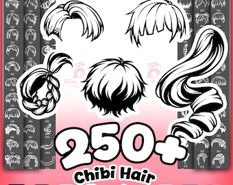 250+ Chibi Hair Brush Pack | Anime Hair Brushes, Procreate Stamps, Cute Kawaii Bangs, Manga Pieces, Photoshop Character Creator Digital Kit