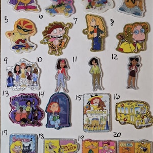 Character Resin Charms 5 cm - Flatback Embellishments 90's Rocket School Bus Cat Dog Arnold Cow Chicken Sabrina Madeline Proud