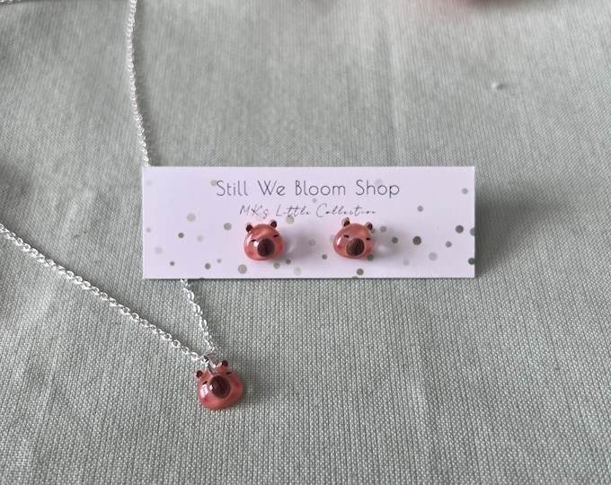 Capybara Stud Earrings & Matching Necklace - MK’s Little Collection