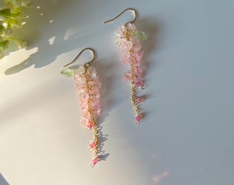Pink Ombré Wisteria Dangle Earrings | Gold Filled Hooks, Preciosa Crystal Accents