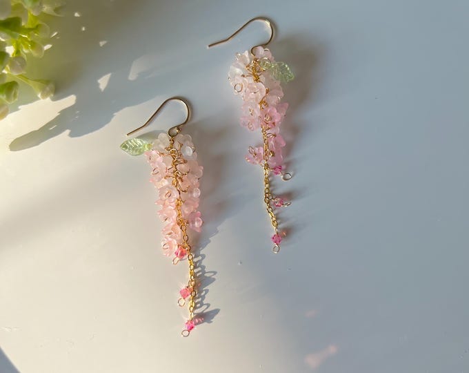 Pink Ombré Wisteria Dangle Earrings | Gold Filled Hooks, Preciosa Crystal Accents