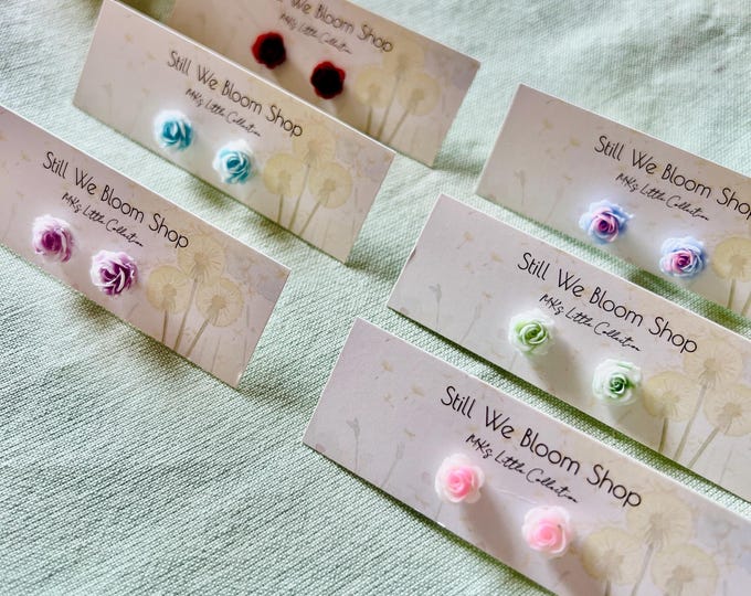 Realistic Acrylic Rose Stud Earrings, Lightweight Floral Jewelry, Stainless Steel Posts