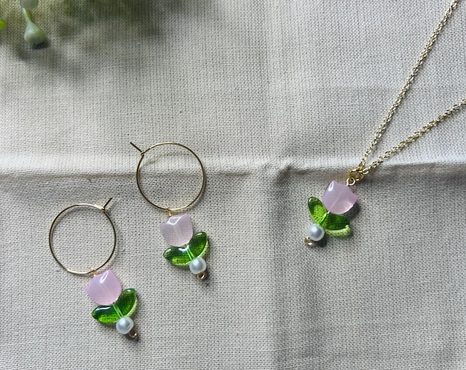 Pink Tulip Earrings and Necklace - MK’s Little Collection