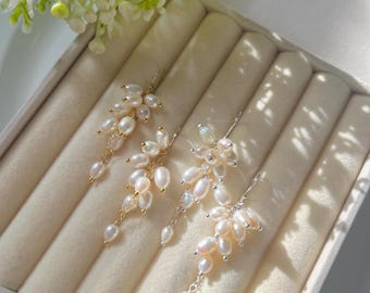 Freshwater White Pearl Dangle Earrings, Bridal Wedding, 14K Gold Filled or Sterling Silver