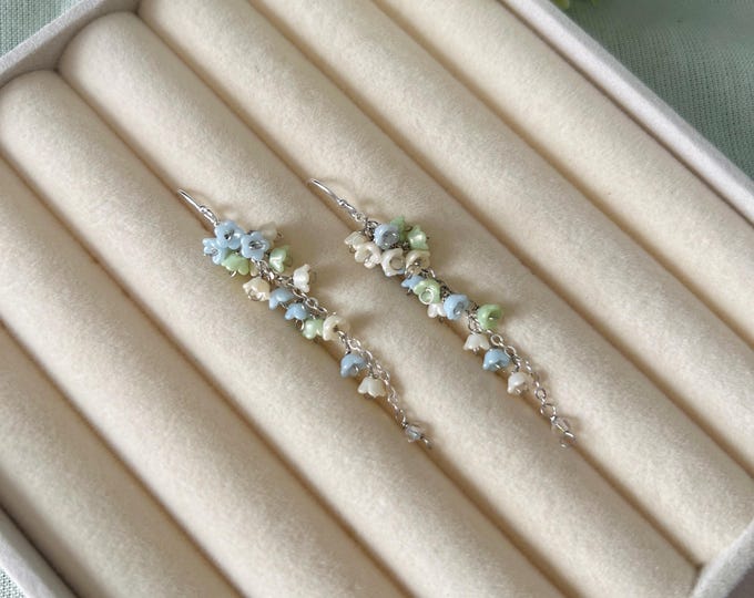 Dainty Wisteria Flower Earrings | Pastel Blue, Yellow, Sage Green, Stainless steel ear hook