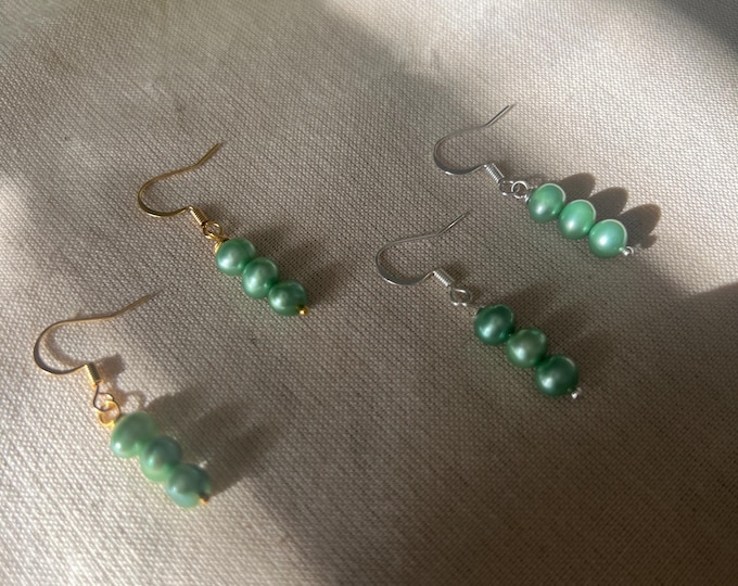 Freshwater Pearl Hook Earrings, Shamrock Green, Gold or Silver Hooks