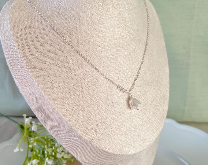 Handmade Lily of the Valley Necklace, Pearl Flower Pendant, Bridal Floral Jewelry