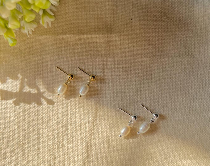 Freshwater Pearl Stud Earrings | Gold Filled, Sterling Silver | Minimalist Bridal Jewelry