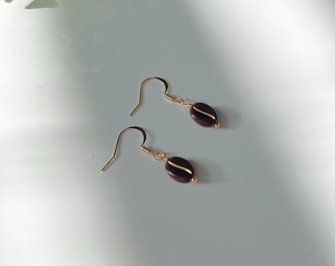 Coffee Bean Dangle Earrings, Gold Accent, Lightweight Coffee Jewelry