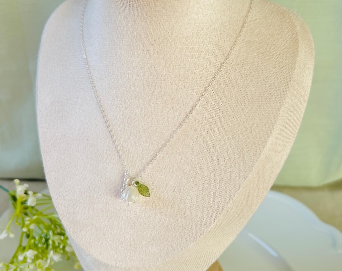 Lily of the Valley Necklace, Sterling Silver, Pearl Flower Pendant, Bridal Jewelry