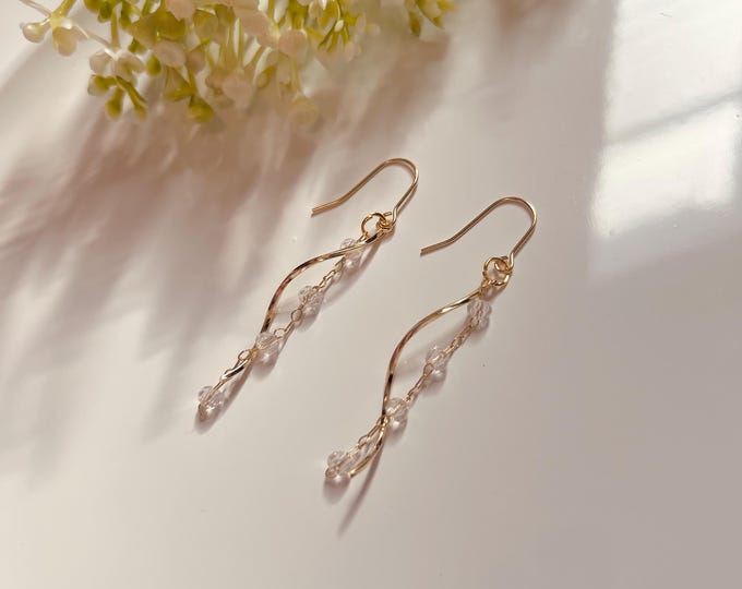 Crystal Dangle Earrings | Gold Filled | Gold Brass Swirl ,  Crystal Accents |  Bridal Jewelry | Gift for Her | Wedding
