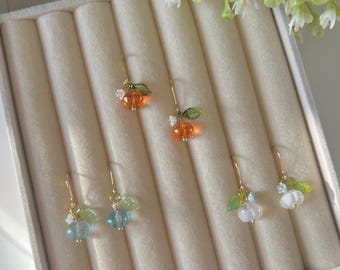 Orange Blue White Pumpkin Earrings, Fall Autumn Jewelry, Gold Tone Ear Hooks