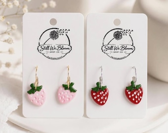 Strawberry Earrings | Simple Wire Hoop Earrings | Sweet Cottagecore Jewelry