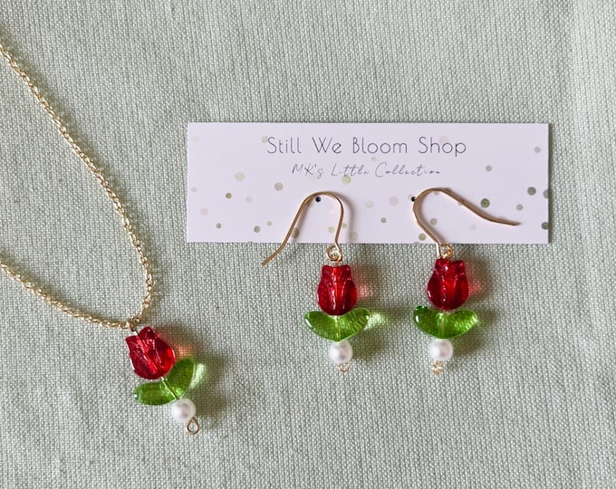 Rose Earrings and Necklace - MK’s Little Collection