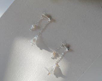 Calla Lily Earrings, Freshwater Pearl Dangle Botanical Jewelry, Sterling Silver