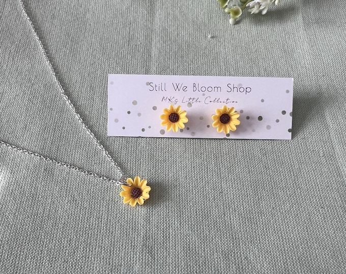 Sunflower Stud Earrings & Matching Necklace - MK’s Little Collection