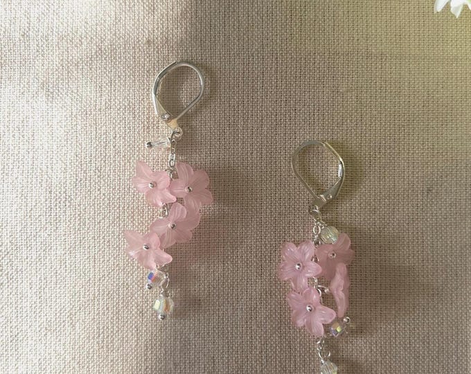 Sakura Blossom Pink Floral Earrings | Preciosa Crystal | Sterling Silver Leverback Dangles