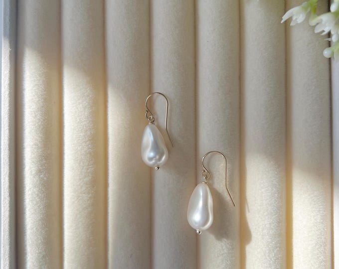 Crystal Passion® Baroque Pearl Drop Earrings, Gold-Filled Hook, Minimalist Bridal Jewelry