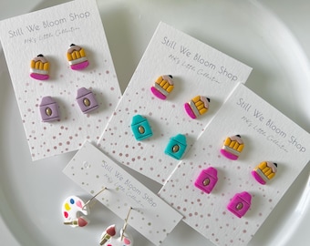 Handmade School Themed Earrings, Teacher Appreciation Gift, Playful Classroom Jewelry, Pencil, Crayon, Paint Palette