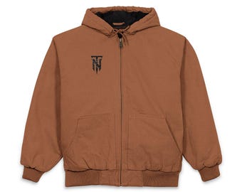 Embroidered Duck Cloth Hooded Jacket | Workwear, 12 oz Cotton, Antique Brass Eyelets