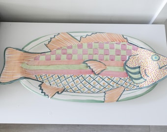 Bandeja de cerámica para servir/decoración de pared "Fish Story" de MacKenzie-Childs