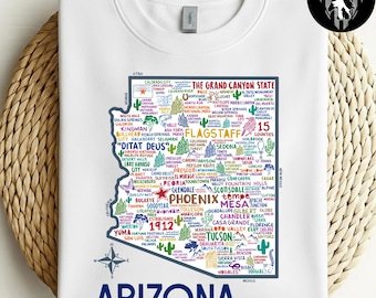 Arizona Map Shirt, Vintage Arizona State Tee, Arizona Pride Shirt, Arizona Graphic T-Shirt, Grand Canyon State Gift