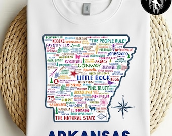 Camiseta con mapa de Arkansas, camiseta vintage del estado de Arkansas, camiseta del orgullo de Arkansas, camiseta gráfica de Arkansas, regalo del estado natural