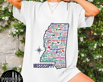 Camiseta con el mapa de Misisipi – Camiseta gráfica con el contorno del estado de Misisipi – Orgullo del estado de Magnolia