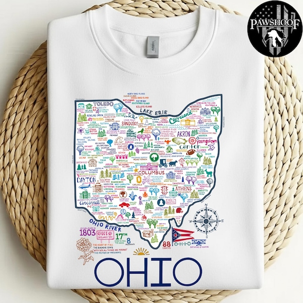 Ohio Map T-Shirt, Vintage Ohio State Tee, Ohio Pride Shirt, Buckeye State Gift