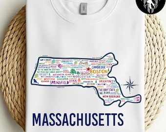 Camiseta con mapa de Massachusetts, camiseta vintage del estado de Massachusetts, camiseta del orgullo de Massachusetts, camiseta gráfica de Massachusetts, regalo del estado de la bahía