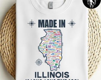 Made In Illinois T-Shirt, Illinois Map Tee, Prairie State Pride T-Shirt, Illinois Gift, Hometown Pride Apparel
