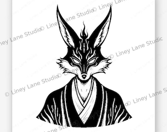 Samurai Maske SVG Laser Gravierdatei Fuchs Schrein männlich Japaner Oni Menpo Holz Digital Download