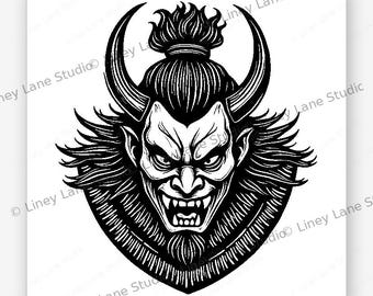Oni Kriegsherr Samurai Maske SVG Laser Gravur Datei Japanischer Dämon Krieger Digital Download