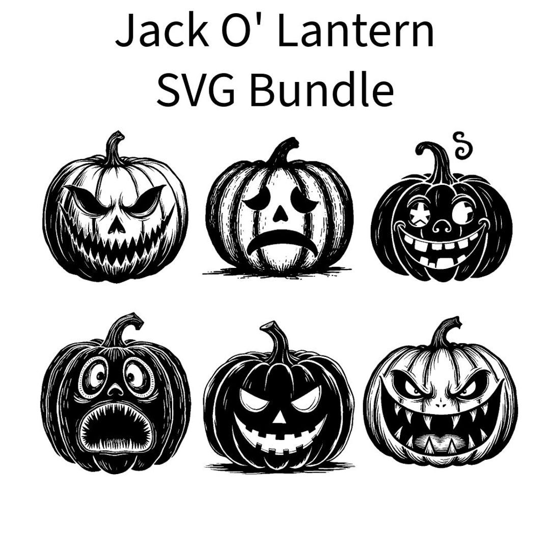 Jack O Lantern SVG Bundle of 6: Laser Engrave Halloween Pumpkin Faces ...
