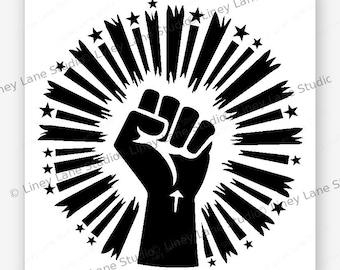 Juneteenth lasergravure SVG Sunburst Fist Freedom Celebration digitaal bestand Glowforge Ready Cut Engrave