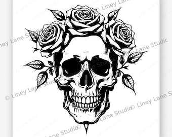 Schädel Rosen Tumbler Wrap Laser Gravur Datei dunkel Tattoo Kunst Gothic SVG Digital Download 20oz 30oz