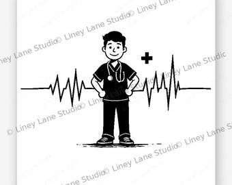 Krankenschwester Herzschlag SVG | Männchen | Digitale Datei | EKG Stethoskop RN Arzt Geschenk gesundheitswesen