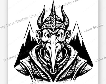 Samurai Maske SVG Laser Gravur Datei Tengu Krieger Japanischer Holzschnitt Grafik Digital Download