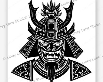 Samurai Maske SVG Laser Gravur Datei Drachen Shogun Vier heilige Masken Japanisch Digital Design