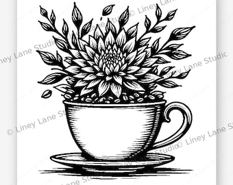 Kaffee Blumen SVG Lasergravur Datei Bloom Cup Design Digital Download Geschenk für Kaffeeliebhaber