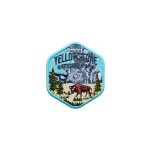 Yellowstone nationalpark broderad reselapp, äventyrsvandringsälskare souvenir 7,5 cm stryk-på/sy-på lapp för ryggsäckar, hattar, kläder