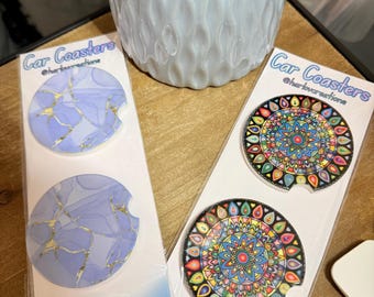 Keramik Auto Untersetzer Set, Marmor Blumen Mandala Designs