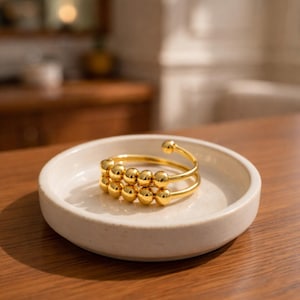 Gold Beaded Adjustable Ring, Minimalist Statement Ring, Dainty Stackable Ring, Modern Open Ring, Everyday Jewelry Gift for Her