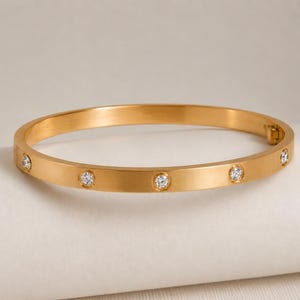 Gold Bangle Bracelet for Women, Stainless Steel Crystal Bracelet, Minimalist Gold Cuff, Luxury Stackable Jewelry Gift