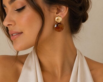 Gold Amber Drop Earrings | Statement Earrings | Lightweight Resin Earrings | Modern Minimalist Jewelry